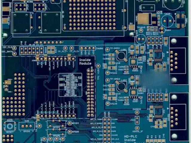 Blue multilayer board with fine-pitch IC footprints