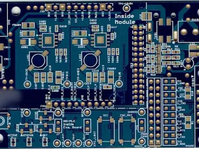 Blue PCB with module footprint and plated holes